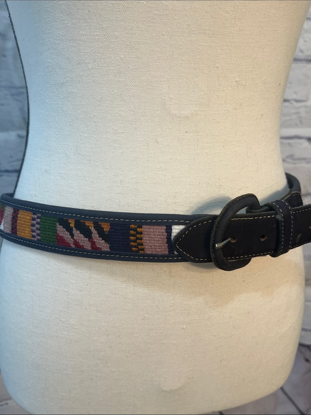 Vintage Handcrafted Guatemalan Woven Leather Belt Aztec Boho Artisanal Southwest